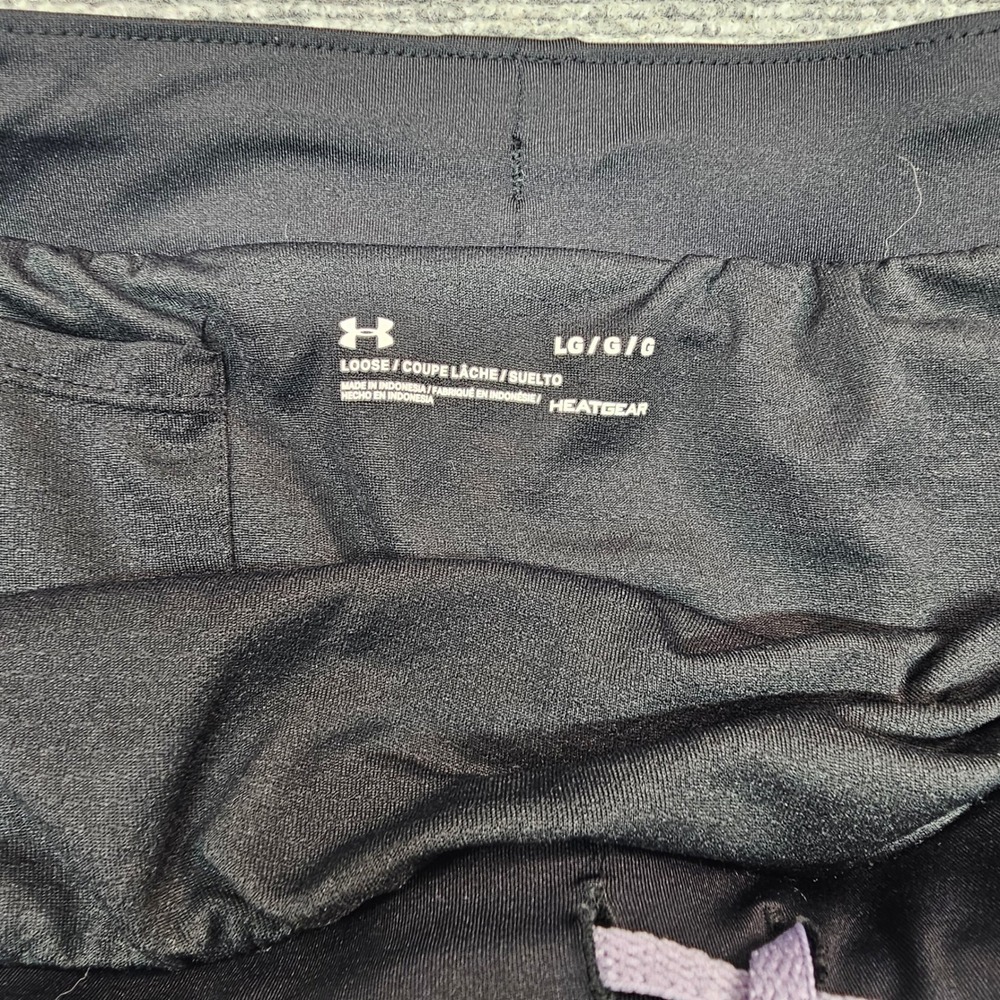 Under Armour Running Shorts Women Large Black Multi HeatGear Active Athletic Gym - Picture 2 of 5